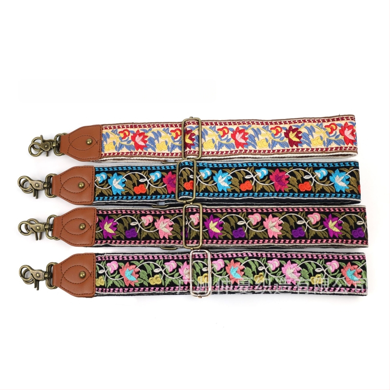 Презрамка за рамо към чанти | Етно бродиран флорален мотив, ретро стил, полиестер, по-широка презрамка за смяна