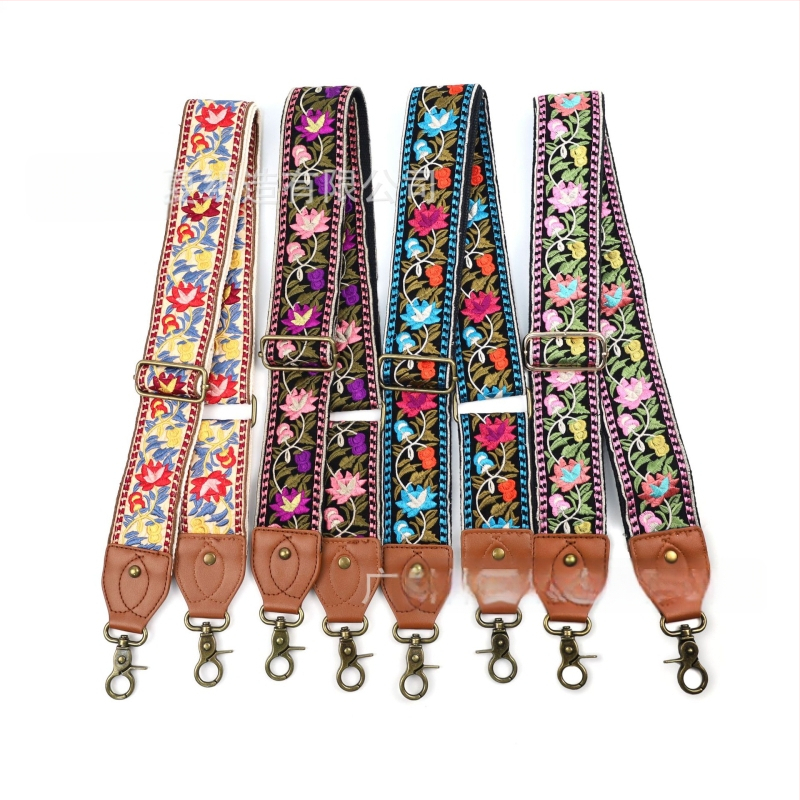 Презрамка за рамо към чанти | Етно бродиран флорален мотив, ретро стил, полиестер, по-широка презрамка за смяна