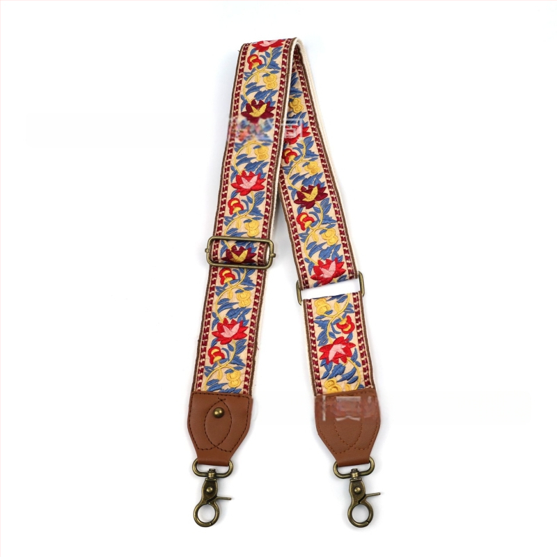 Презрамка за рамо към чанти | Етно бродиран флорален мотив, ретро стил, полиестер, по-широка презрамка за смяна