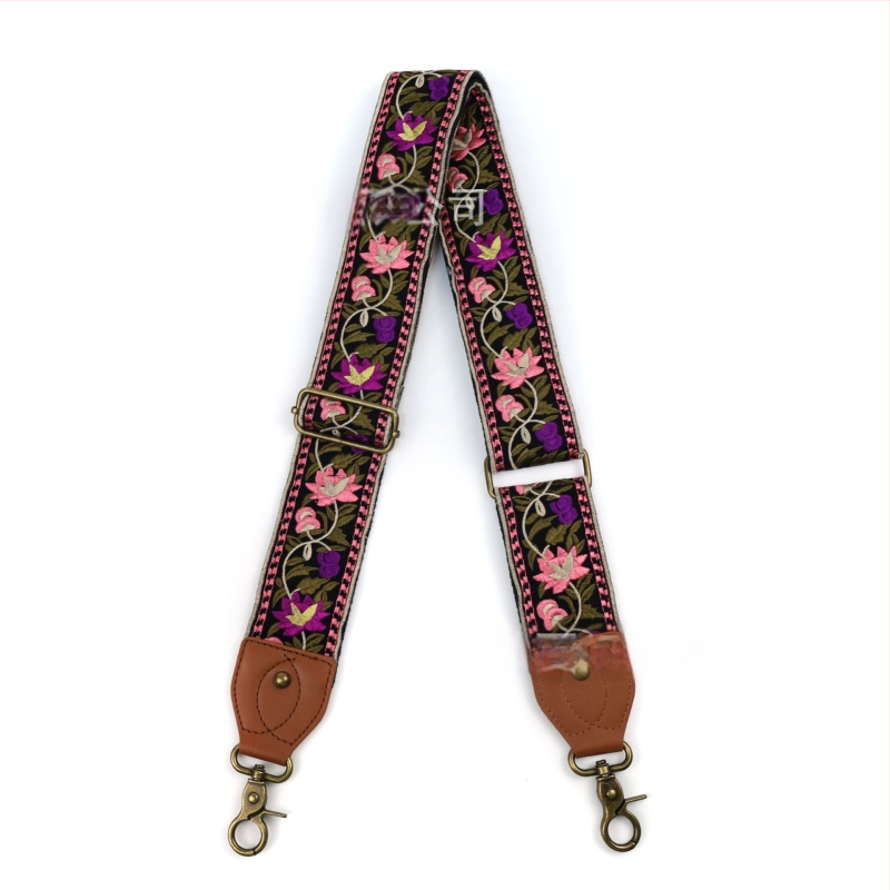 Презрамка за рамо към чанти | Етно бродиран флорален мотив, ретро стил, полиестер, по-широка презрамка за смяна