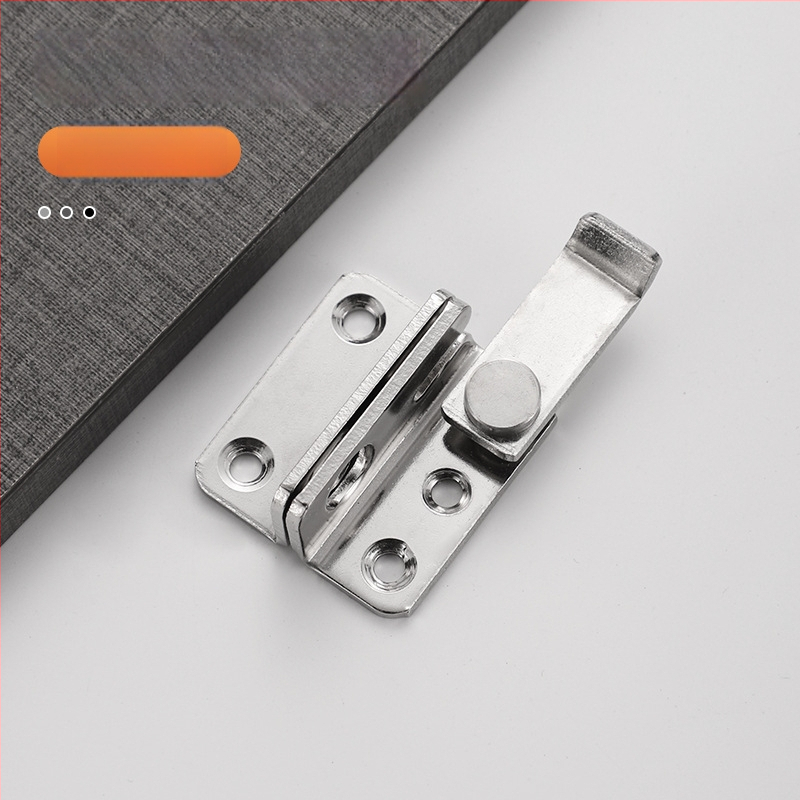 Nerūsējošā tērauda antizādzības stiprinājums ar pulētu virsmu, 90 grādu bloķēšana, piemērota koka vannas istabas un garderobes durvīm