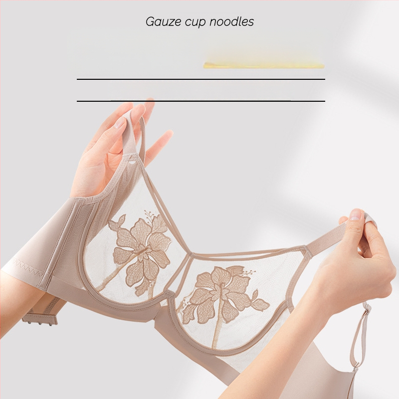 Krūšturis ar tērauda riņķi, neilona audums, 3/4 kauss, ultra-tievi veidoti kausi, izšūta mežģīne