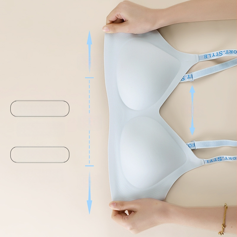 Sutien din nylon, fără cusături, bretele subțiri tip spaghetti, Push-Up, respirabil, model spate netezat, cupe subțiri