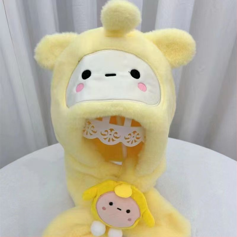 Детска качулка-шал с ушна защита, пухена изкуствена зайчева козина, бродирана обработка, есен 2023, за деца 2–4, 4–6 и 8–10 г