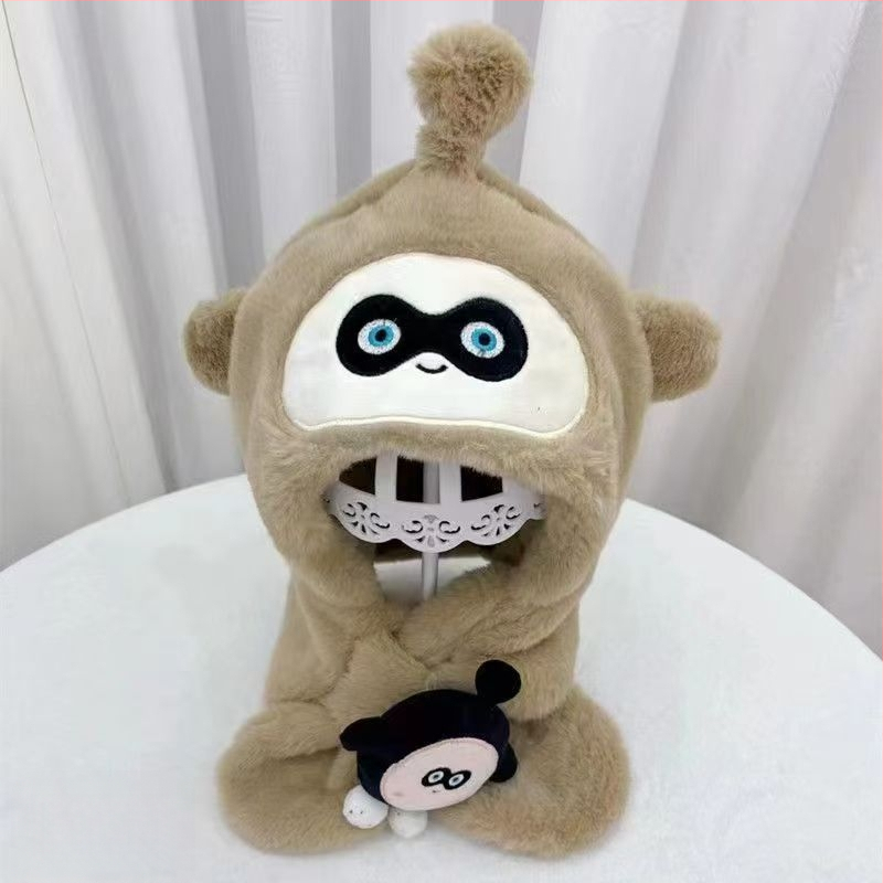 Детска качулка-шал с ушна защита, пухена изкуствена зайчева козина, бродирана обработка, есен 2023, за деца 2–4, 4–6 и 8–10 г