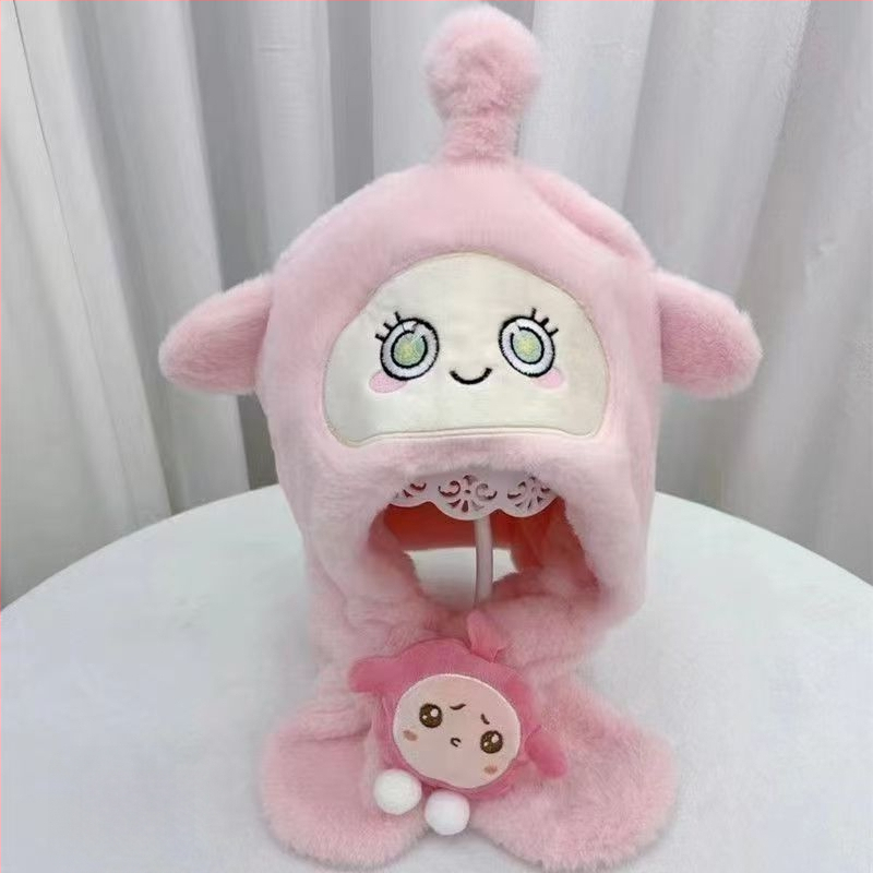 Детска качулка-шал с ушна защита, пухена изкуствена зайчева козина, бродирана обработка, есен 2023, за деца 2–4, 4–6 и 8–10 г