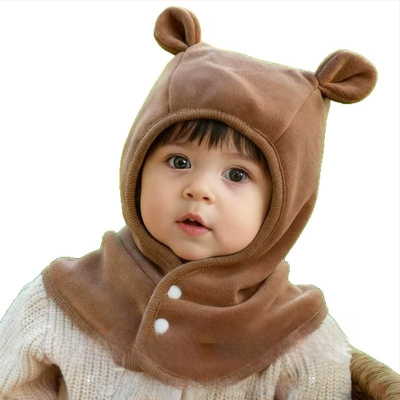 Бебешка шапка с интегриран шал за врата, защита на ушите, ветроустойчива и топла, удебелена с флис