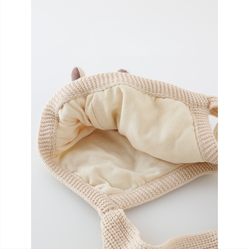 Kūdikių žieminė kepurė su integruotu šaliku ir ausų apsauga su elnio ragų motyvu – šilta, vėjui atspari, medvilnė