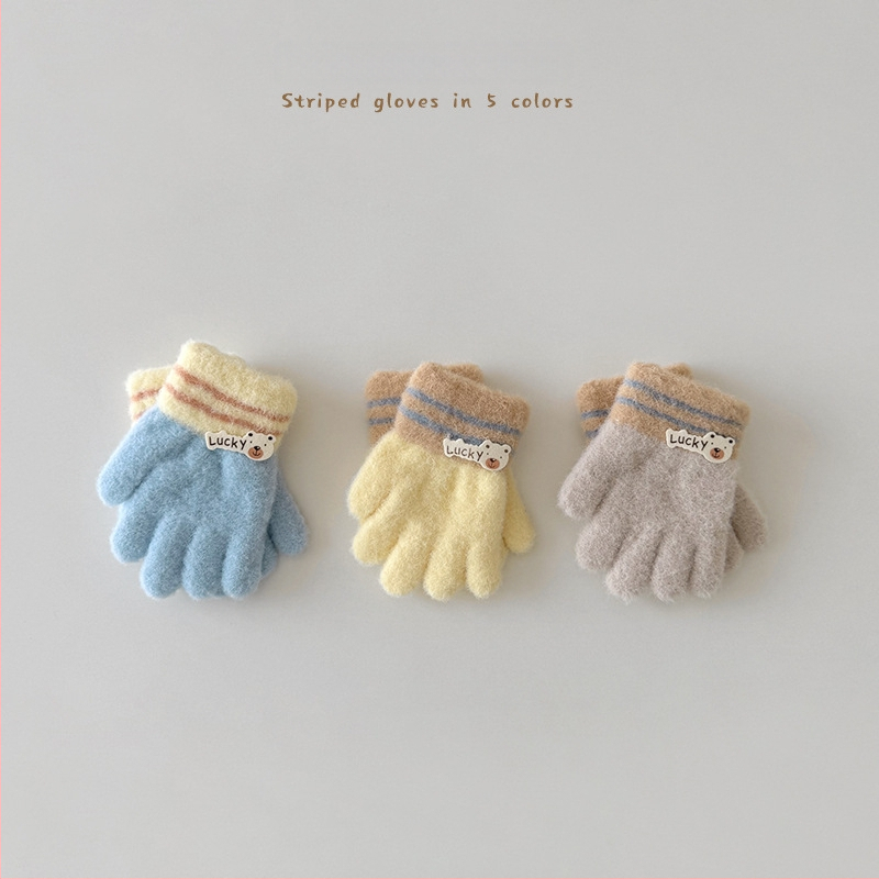 Laste kinnas jagatud sõrmedega, kootud, karikatürmustriga, hoiab sooja, unisex, 1–3 aastat, talv