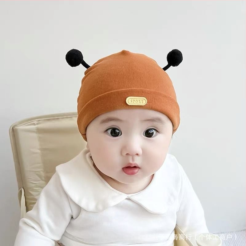 Памучна шапка за новородено, ветроустойчива и дишаща, куполна форма, четири сезона, сладък дизайн с пчела