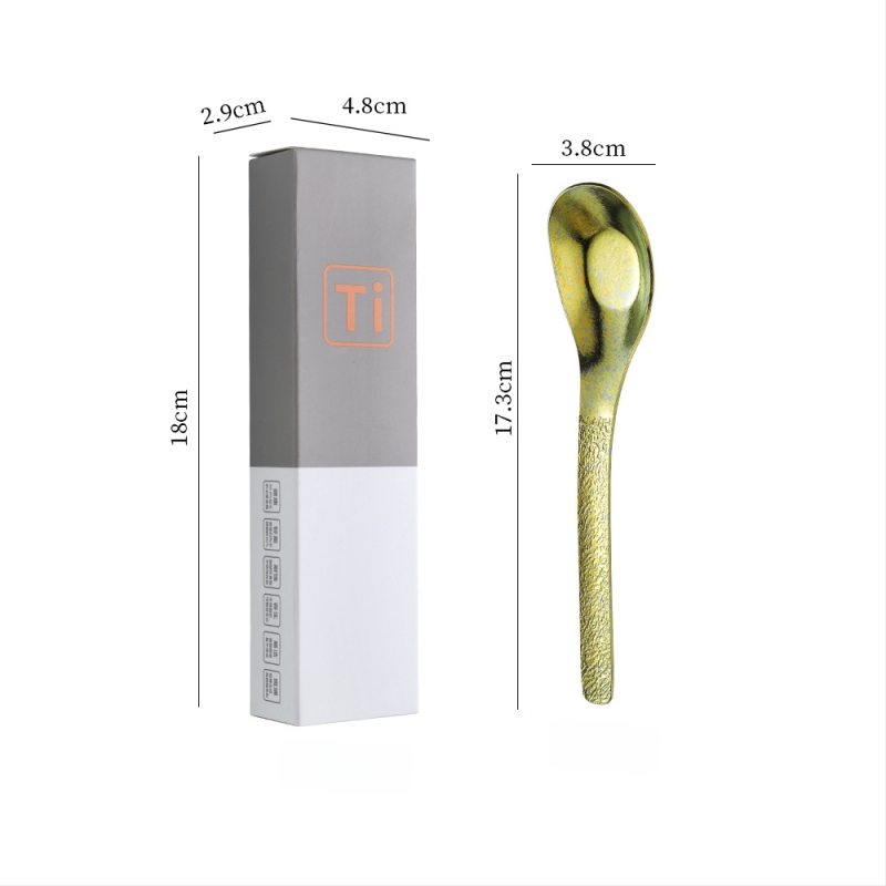 Κουταλάκι από καθαρό τιτάνιο με μοτίβο πάγου-κρυστάλλου και σφυρήλατη υφή, αντιβακτηριακό, μοντέρνος απλός σχεδιασμός για φαγητό και σούπα.