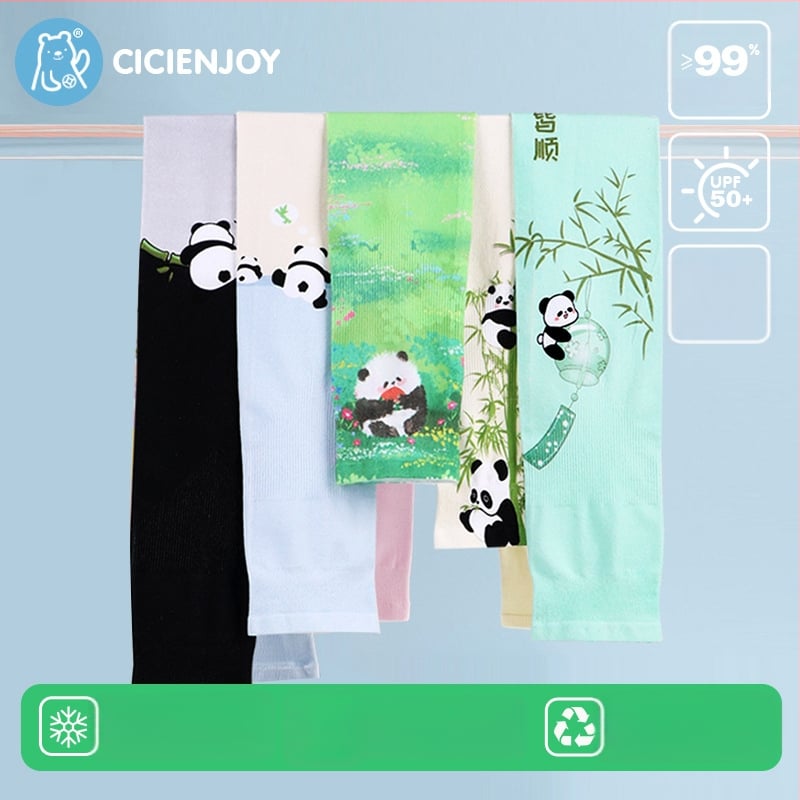 Παιδικά UV μανίκια Ice Silk, Panda σχέδιο, Νάιλον 81-95% περιεχόμενο, Καλοκαίρι 2023, Φρέσκο και γλυκό στυλ