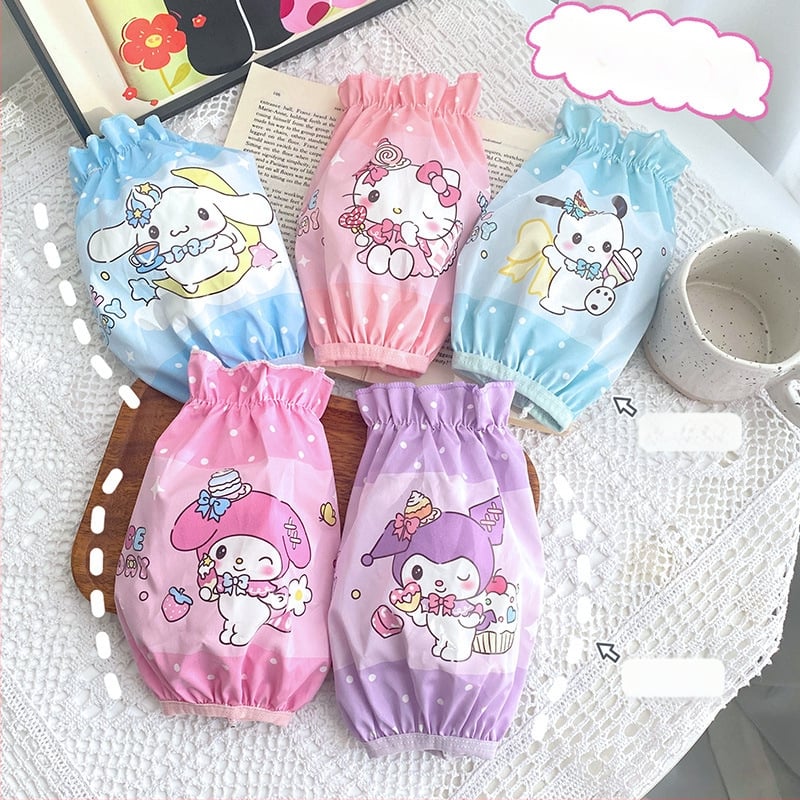 Mergaitėms skirtas rankovių komplektas – princesės karikatūros motyvas, dėmėms atsparus ir vandeniui atsparus, minkštas poliesteris