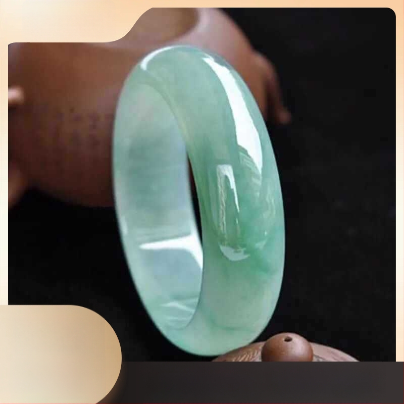 Nefrito apyrankė su ledo vaškinės tekstūros, geometrinė forma, rankų darbo, atskiras įpakavimas, natūralus stilius, unisex