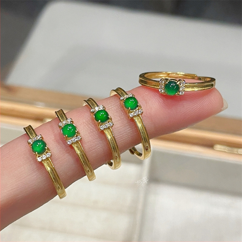 Отворена халка от S925 сребро с Jadeite, унисекс, електроплакиране