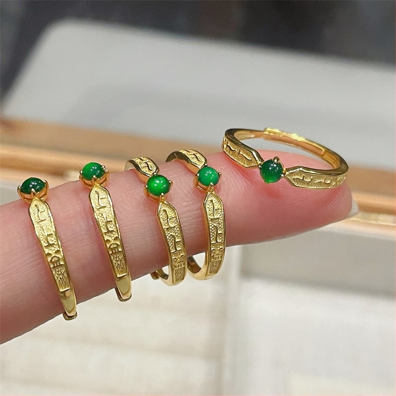 Отворена халка от S925 сребро с Jadeite, унисекс, електроплакиране