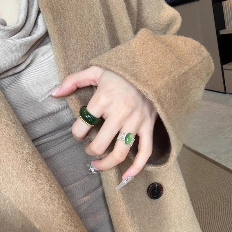 Természetes jáspis és Hetian jade gyűrű nőknek