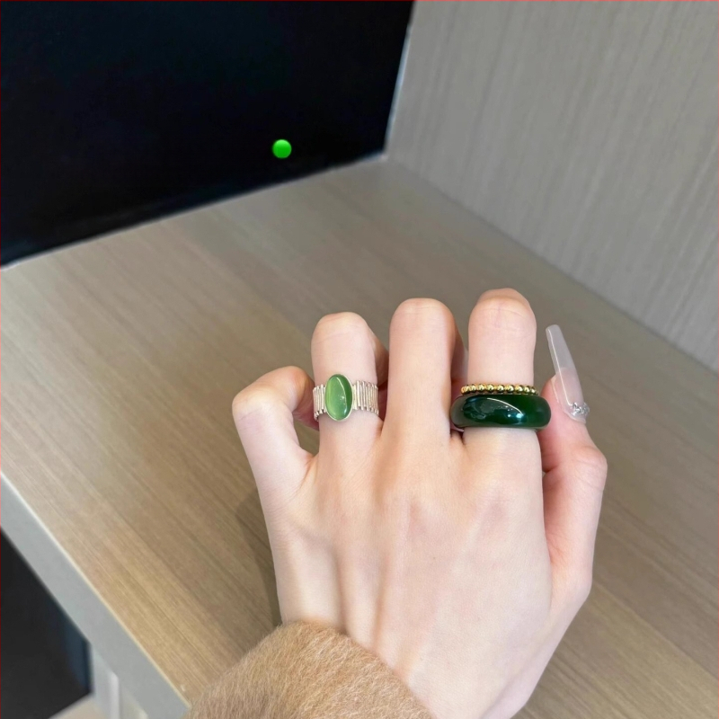 Természetes jáspis és Hetian jade gyűrű nőknek