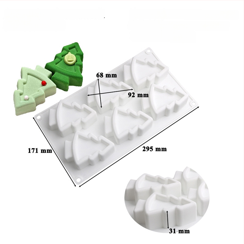 Silikoninė tortų forma, 6 dalių komplektas Kalėdų eglutės mousse tortams, netolygi forma