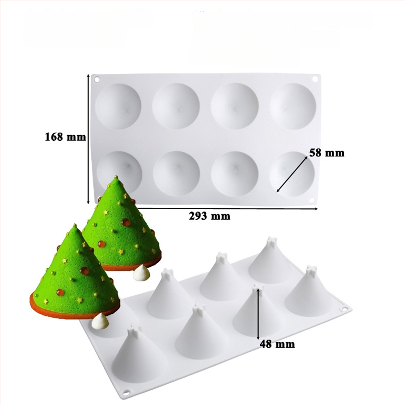 Silikoninė tortų forma, 6 dalių komplektas Kalėdų eglutės mousse tortams, netolygi forma