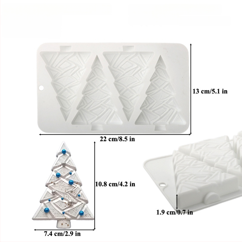 Silikoninė tortų forma, 6 dalių komplektas Kalėdų eglutės mousse tortams, netolygi forma