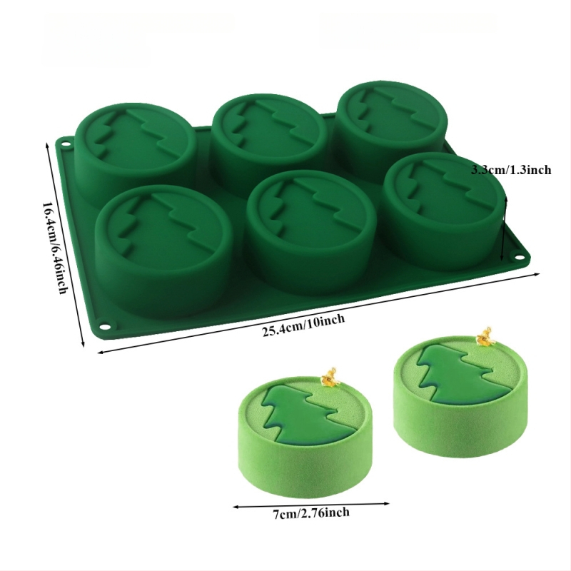 Silikoninė tortų forma, 6 dalių komplektas Kalėdų eglutės mousse tortams, netolygi forma