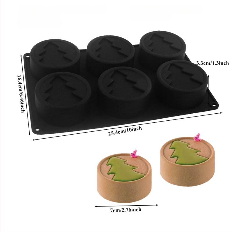 Silikoninė tortų forma, 6 dalių komplektas Kalėdų eglutės mousse tortams, netolygi forma