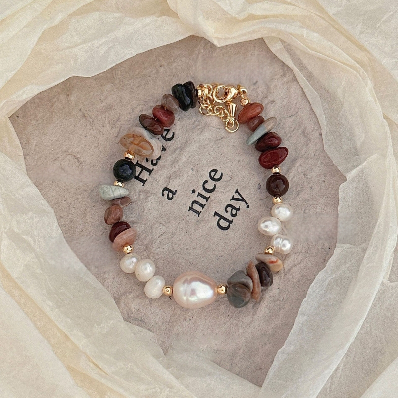 Гривна с неправилни перли и естествени камъни, кристални мъниста, 24K златно електроплатено, геометрична форма