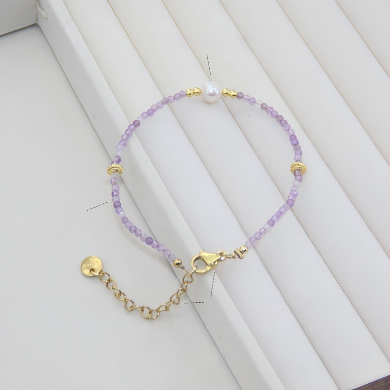 Геометрична гривна от аметист - естествен камък, за жени, оригинален дизайн