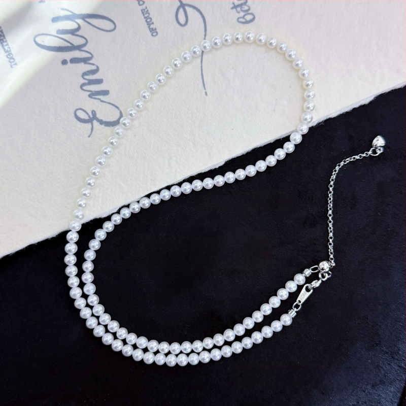 Колие от пресноводни перли с идеално кръгли перли, 925-сребърни детайли, ръчно ковано, стил вдъхновен от природата