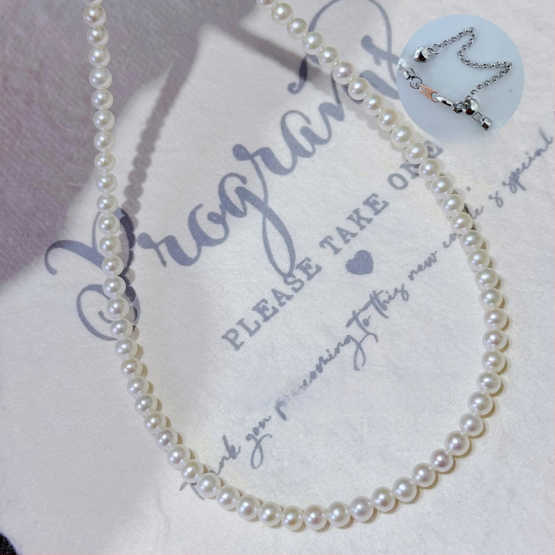 Колие от пресноводни перли с идеално кръгли перли, 925-сребърни детайли, ръчно ковано, стил вдъхновен от природата