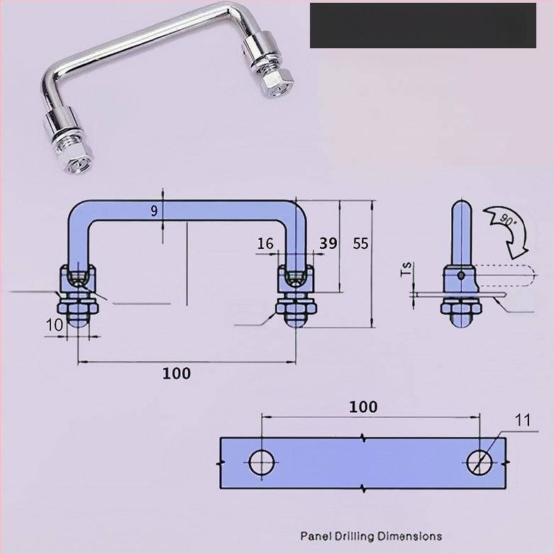 LS506 сгъваема дръжка за шкаф, 304 неръждаема стомана, хромирано покритие, повърхностно монтиране, за врата на шкаф