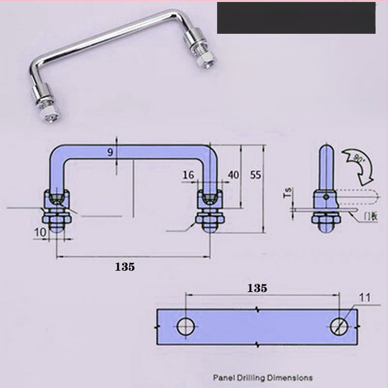 LS506 сгъваема дръжка за шкаф, 304 неръждаема стомана, хромирано покритие, повърхностно монтиране, за врата на шкаф