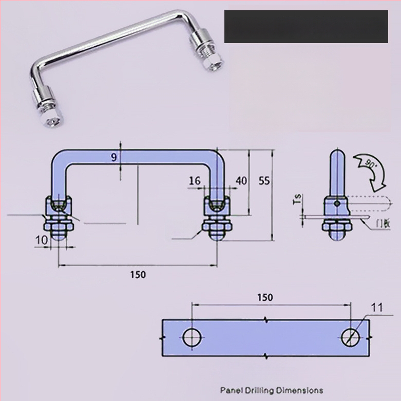 LS506 сгъваема дръжка за шкаф, 304 неръждаема стомана, хромирано покритие, повърхностно монтиране, за врата на шкаф