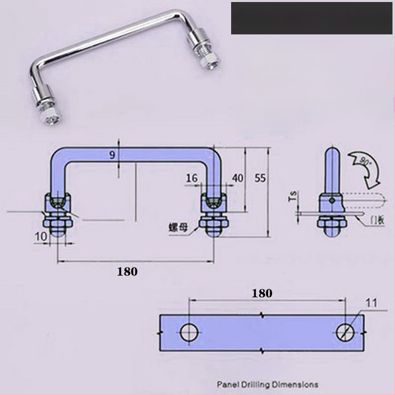 LS506 сгъваема дръжка за шкаф, 304 неръждаема стомана, хромирано покритие, повърхностно монтиране, за врата на шкаф