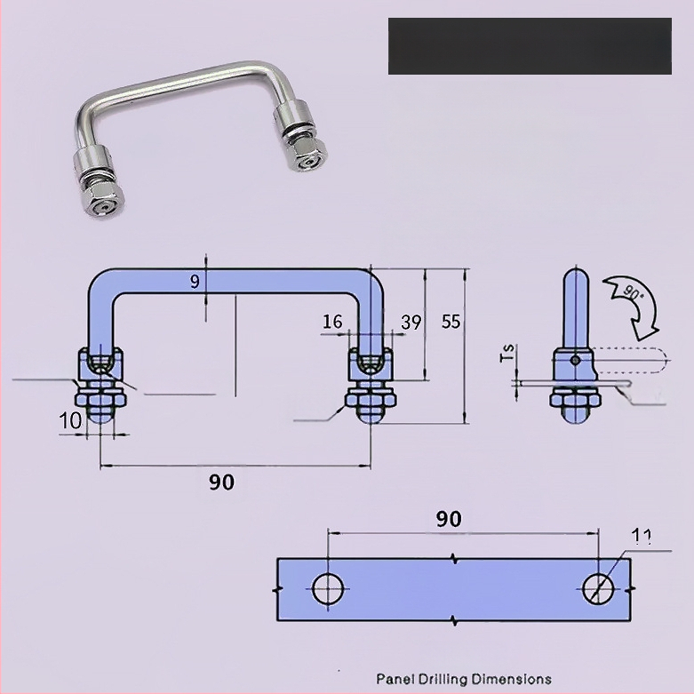 LS506 сгъваема дръжка за шкаф, 304 неръждаема стомана, хромирано покритие, повърхностно монтиране, за врата на шкаф