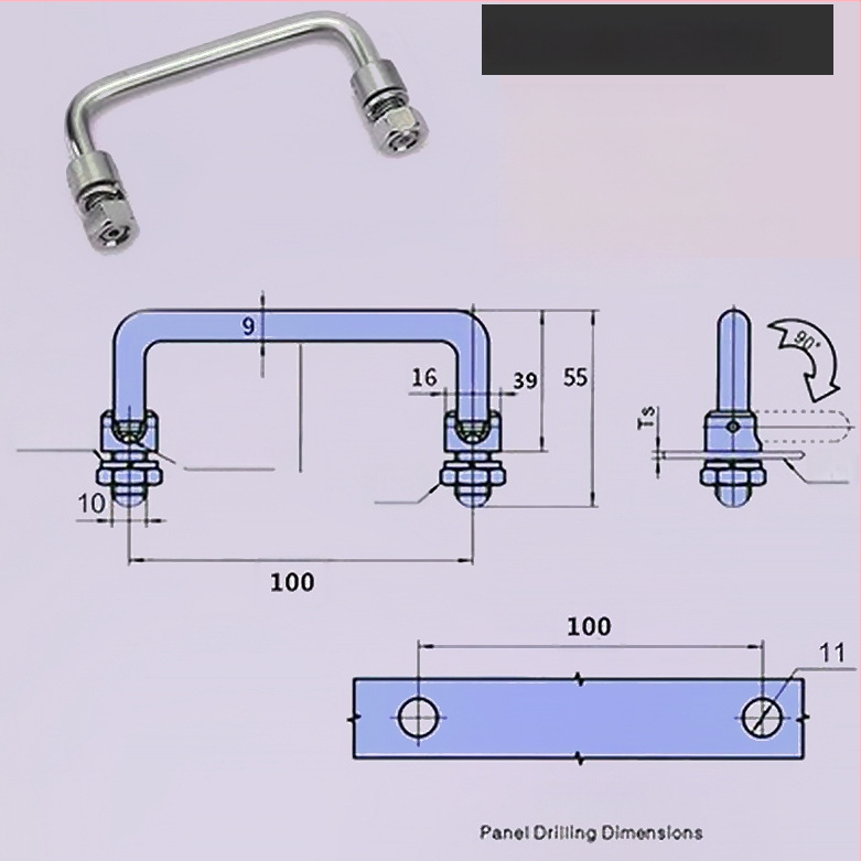 LS506 сгъваема дръжка за шкаф, 304 неръждаема стомана, хромирано покритие, повърхностно монтиране, за врата на шкаф
