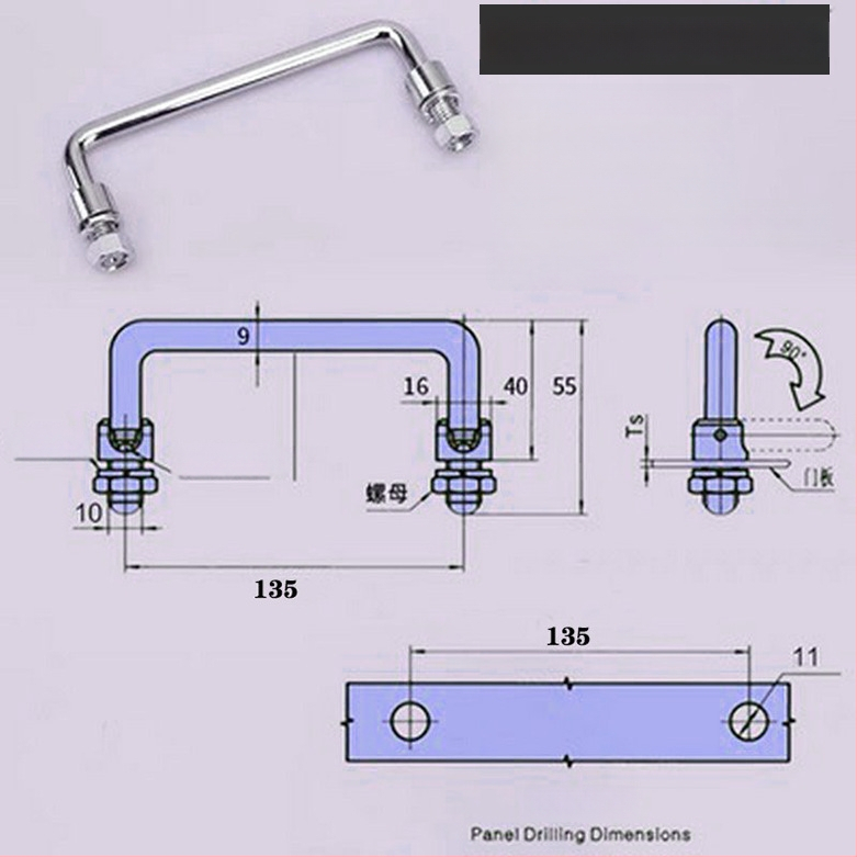 LS506 сгъваема дръжка за шкаф, 304 неръждаема стомана, хромирано покритие, повърхностно монтиране, за врата на шкаф