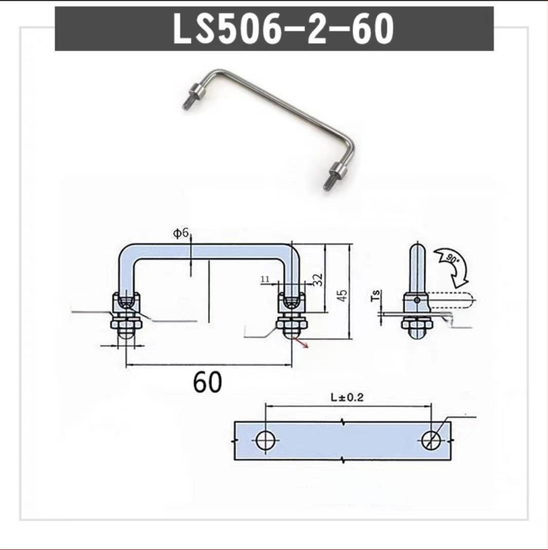 LS506 сгъваема дръжка за шкаф, 304 неръждаема стомана, хромирано покритие, повърхностно монтиране, за врата на шкаф
