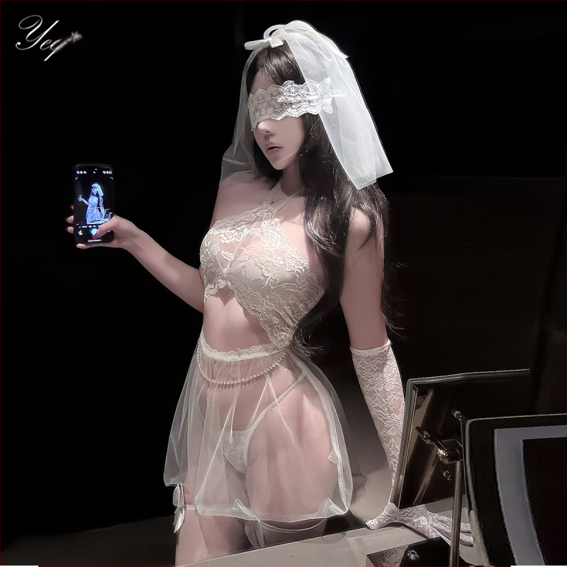 Σεξι εσώρουχο: διαφανές πλέγμα με δαντέλα, στυλ στολής, κοντή φούστα, πολυεστέρας 80–90%