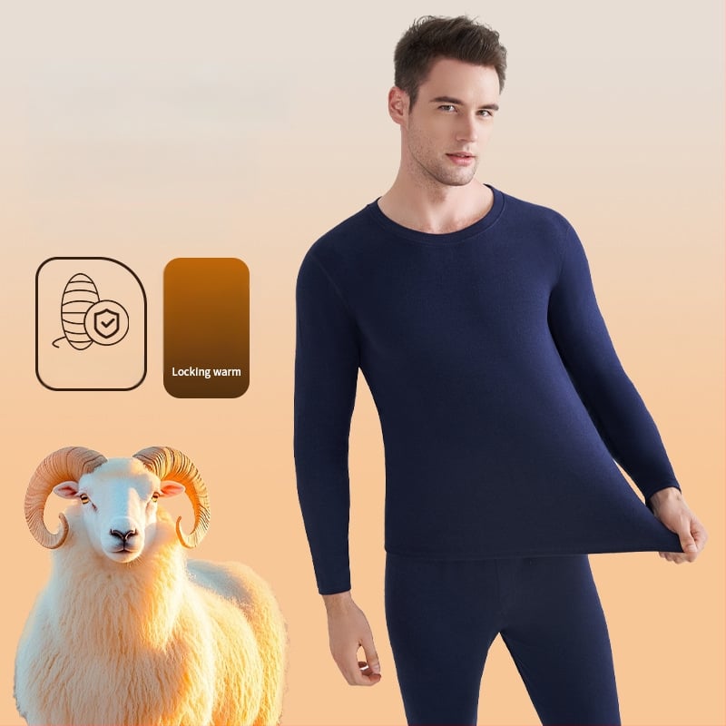 Мъжко термобельо от вълна и коприна, с флисова подплата, двойнослойно, кръгло деколте