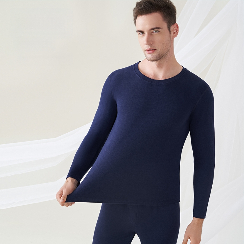 Мъжко термобельо от вълна и коприна, с флисова подплата, двойнослойно, кръгло деколте