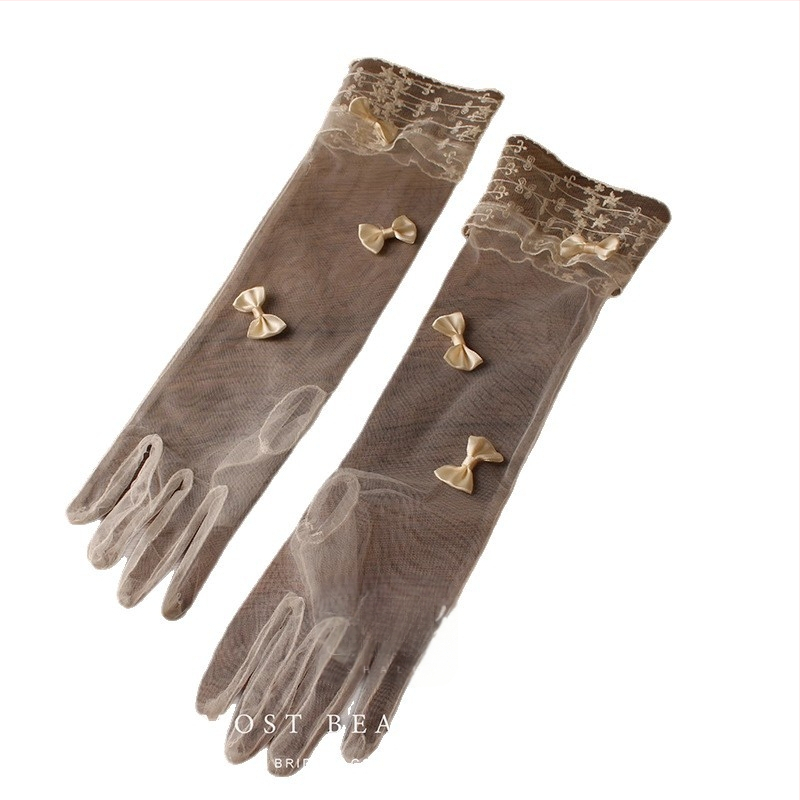 Mănuși de mireasă cu manșete din dantelă retro, material plasă, lungime medie, design original, pentru femei, potrivite pentru primăvară, vară și toamnă