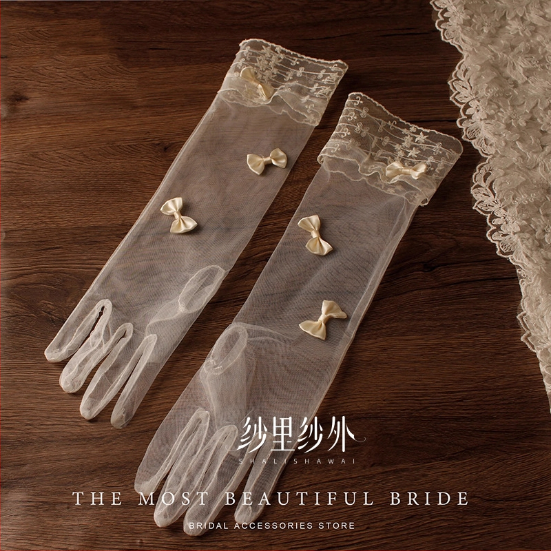 Mănuși de mireasă cu manșete din dantelă retro, material plasă, lungime medie, design original, pentru femei, potrivite pentru primăvară, vară și toamnă