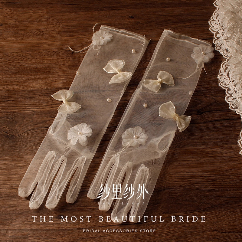 Mănuși de mireasă cu manșete din dantelă retro, material plasă, lungime medie, design original, pentru femei, potrivite pentru primăvară, vară și toamnă