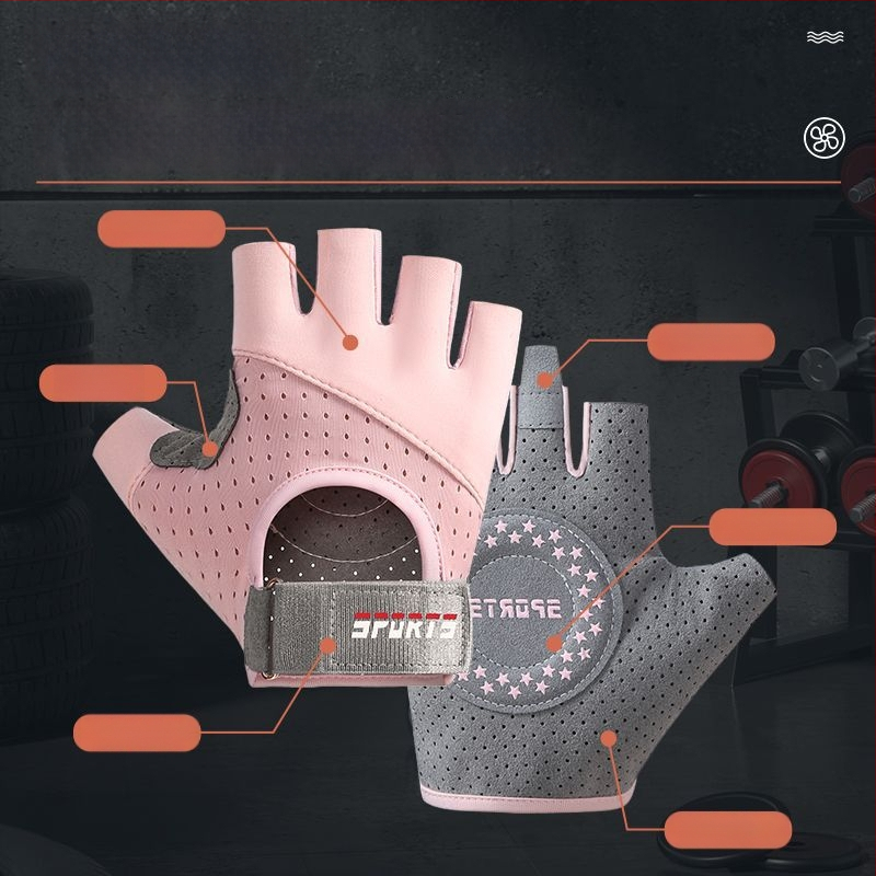 Fitneso puspirštinės pirštinės treniruotėms ir dviračio važiavimui - neslidžios, atsparios dėvėjimu, kvėpuojančios, smūgių slopinimas, Ice Silk medvilnės mišinys