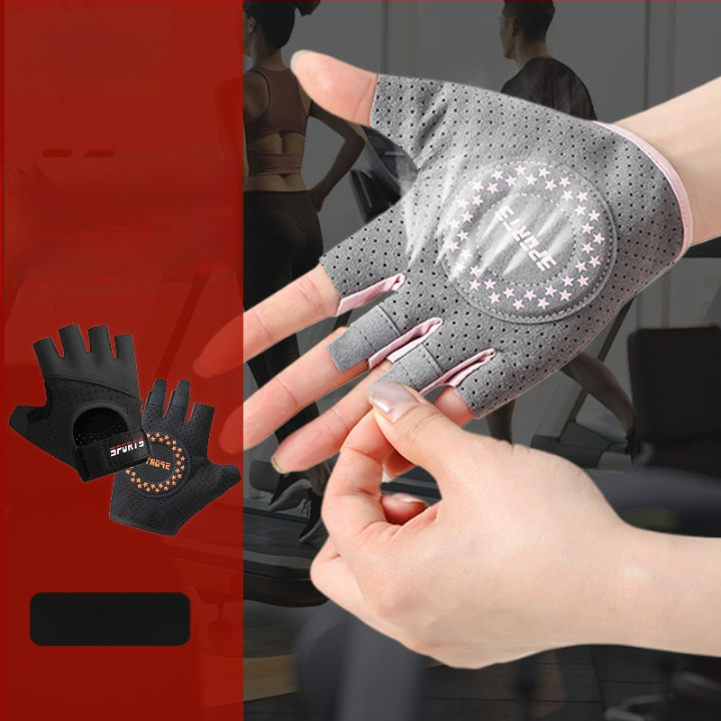 Fitneso puspirštinės pirštinės treniruotėms ir dviračio važiavimui - neslidžios, atsparios dėvėjimu, kvėpuojančios, smūgių slopinimas, Ice Silk medvilnės mišinys