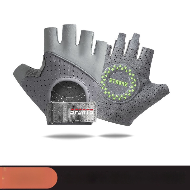 Fitneso puspirštinės pirštinės treniruotėms ir dviračio važiavimui - neslidžios, atsparios dėvėjimu, kvėpuojančios, smūgių slopinimas, Ice Silk medvilnės mišinys