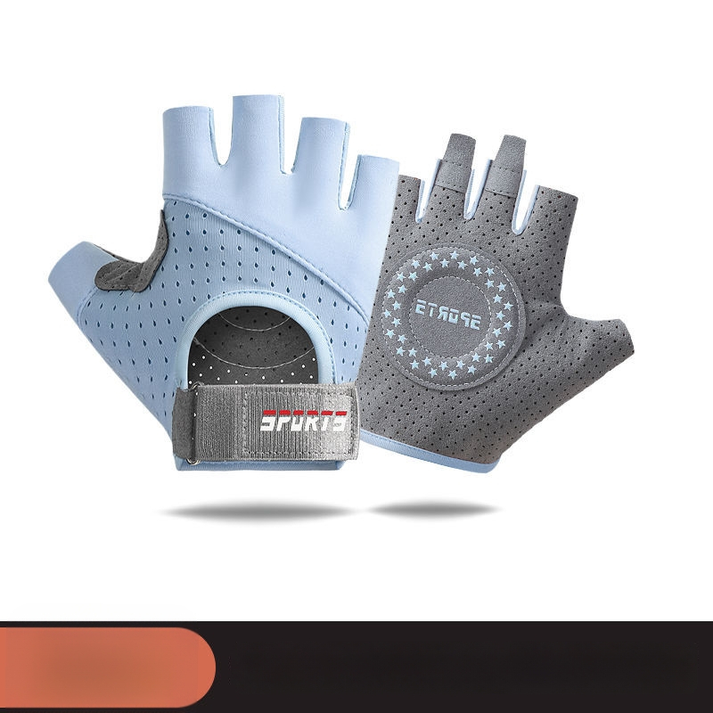 Fitneso puspirštinės pirštinės treniruotėms ir dviračio važiavimui - neslidžios, atsparios dėvėjimu, kvėpuojančios, smūgių slopinimas, Ice Silk medvilnės mišinys
