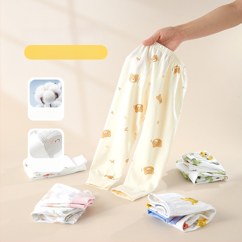 Бебешки памучни безшевни дълги панталони, 100% памук, средна талия, унисекс, за деца 1–3 г., пролет–есен